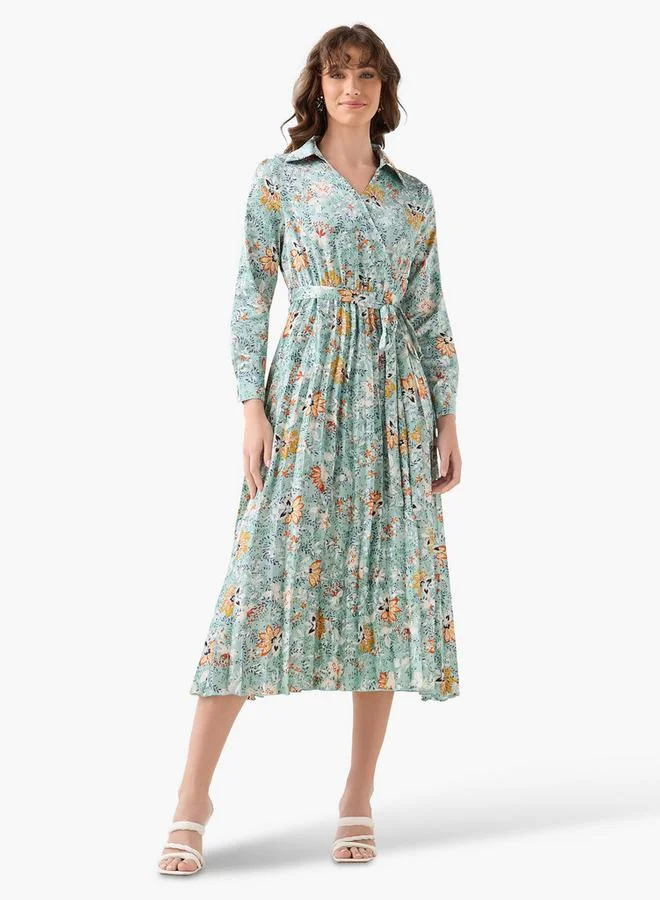Splash FAV Midi Satin Wrap Dress with Floral Print